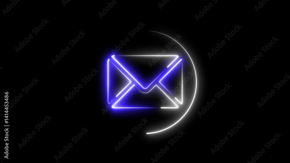 Glowing neon email icon.Neon text message icon colorful glowing animation black background. Glowing neon email icon.Neon text message icon colorful glowing animation black background.