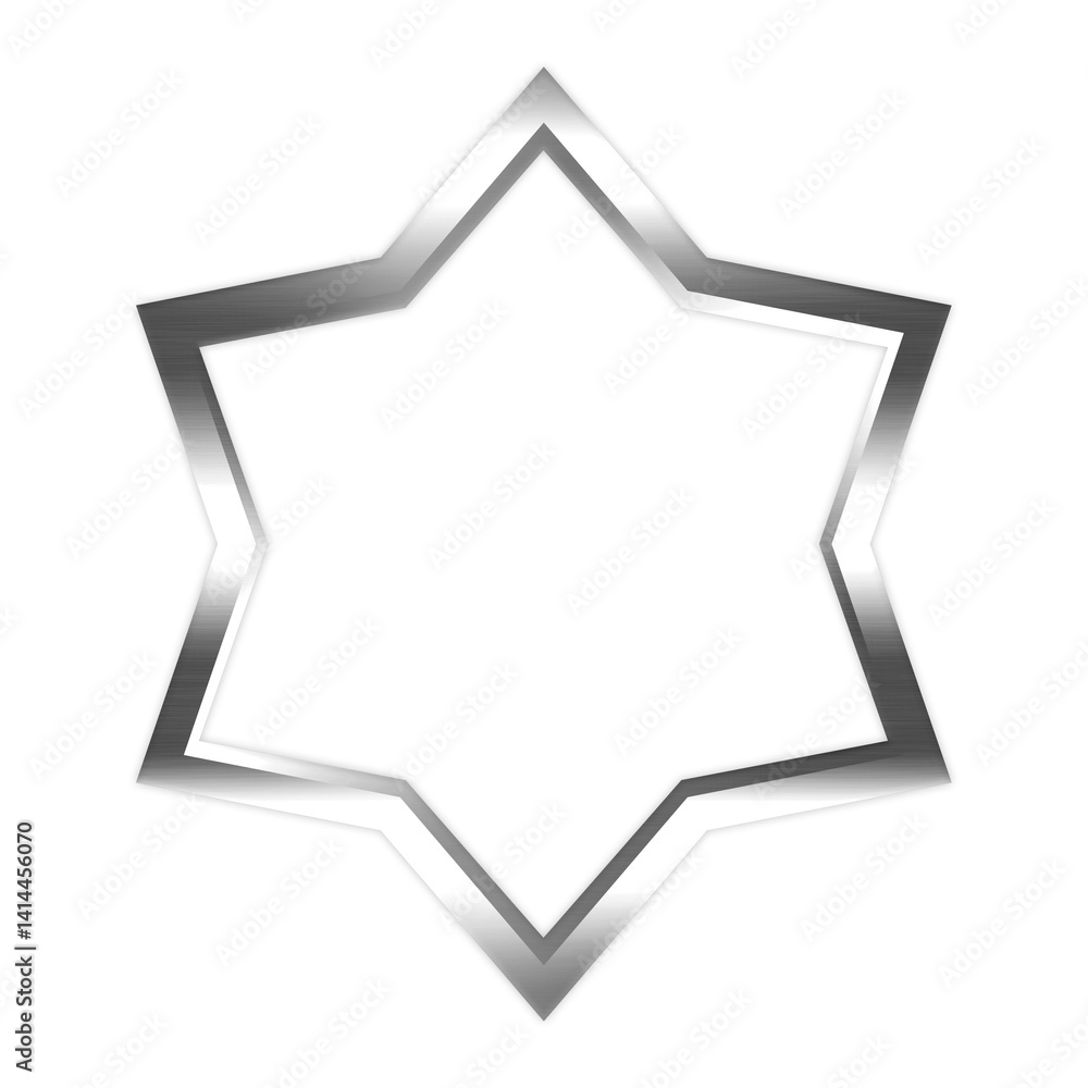 Silver metal frame borders isolated star shaped object on white background Silver metal frame borders isolated star shaped object on white background