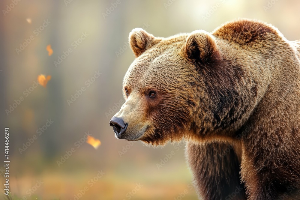 Fototapeta premium Close-up of a brown bear's face.. Beautiful simple AI generated image