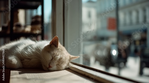 A cat sleeps peacefully on a sunny windowsill, basking in the warm afternoon light, embodying contentment and relaxation.