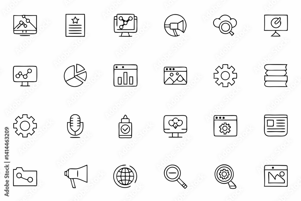 Minimal Line Icons – SEO & Digital Marketing SVG Set for Web Strategy Design
Minimal Line Icons – SEO & Digital Marketing SVG Set for Web Strategy Design