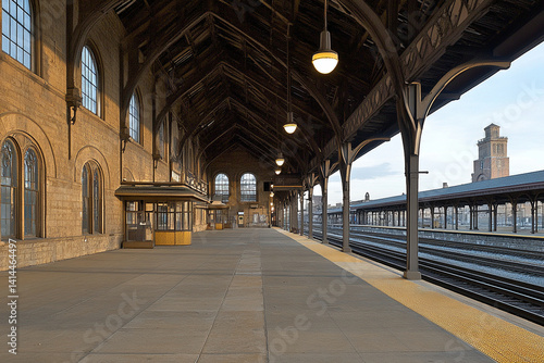 Abandoned train station showcasing peeling paint and empty platforms at dusk