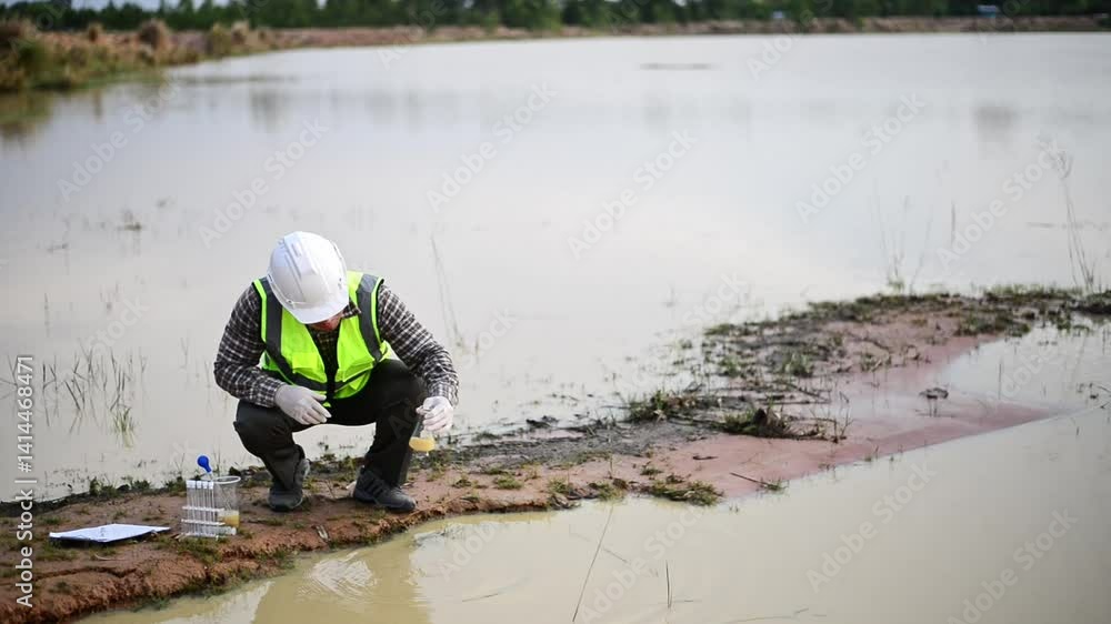 A biologist checks the contaminants in the water of a lake. A biologist checks the contaminants in the water of a lake.