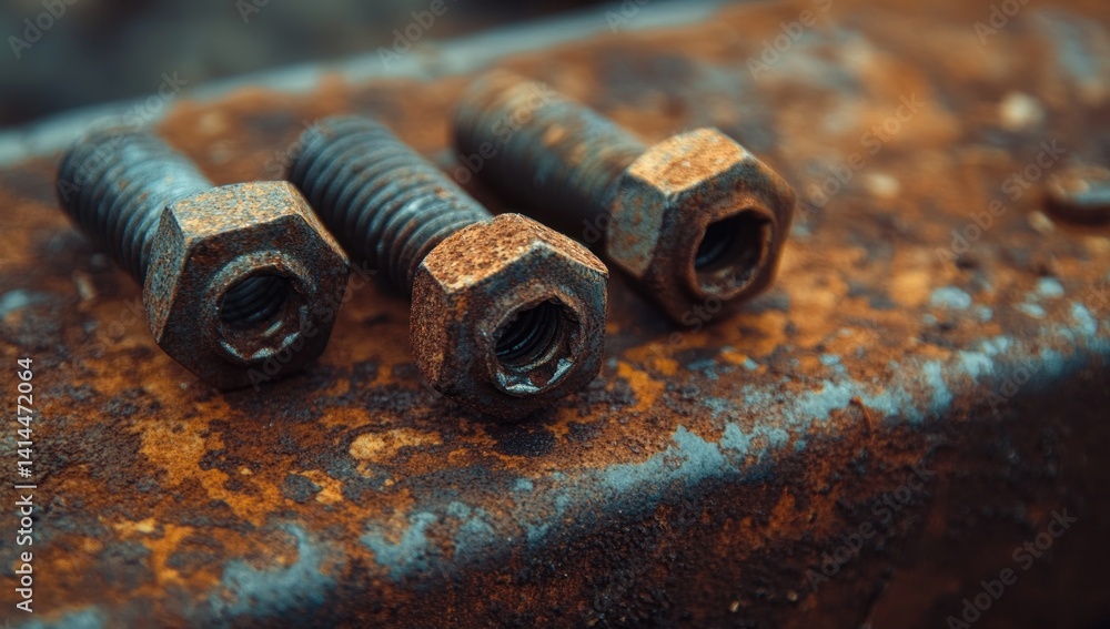 Rusty Bolts on Weathered Metal Surface: A Macro Photography of Corrosion Rusty Bolts on Weathered Metal Surface: A Macro Photography of Corrosion