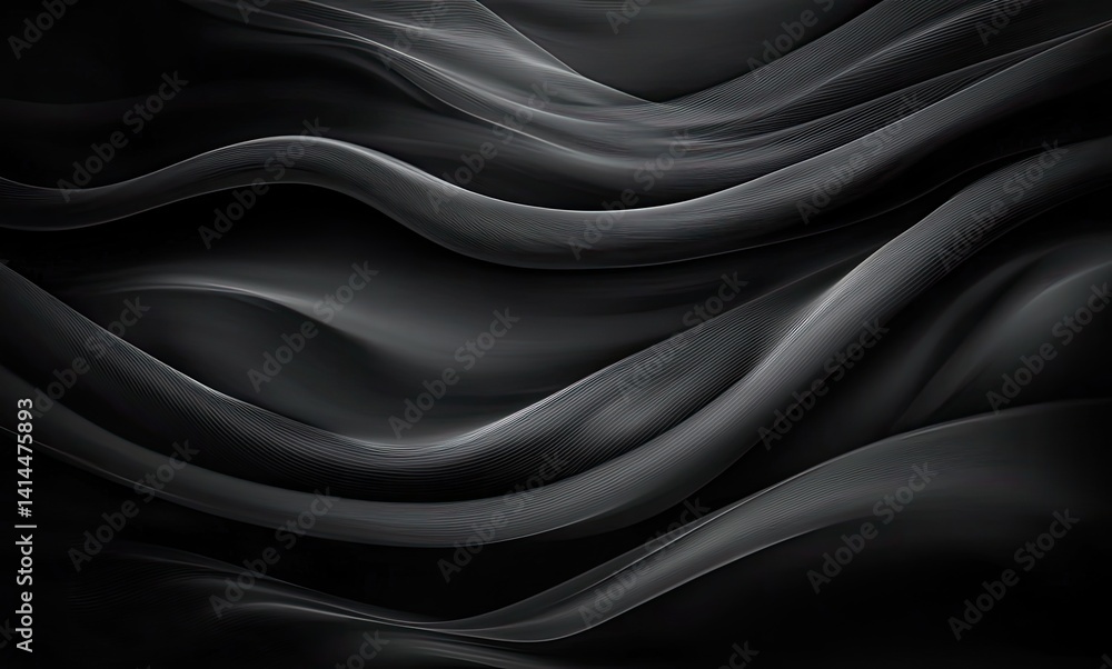 Obraz premium Dark Wavy Fabric Texture Surface, Smooth Lines, Elegant Drape, Abstract Background