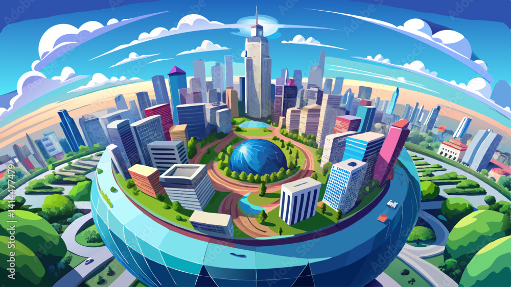 Panorama of the city. Environment map. HDRI map. equidistant projection. Spherical panorama. 3D Panorama of the city. Environment map. HDRI map. equidistant projection. Spherical panorama. 3D