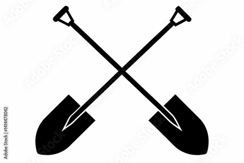 rake and shovel crossed silhouette vector illustration