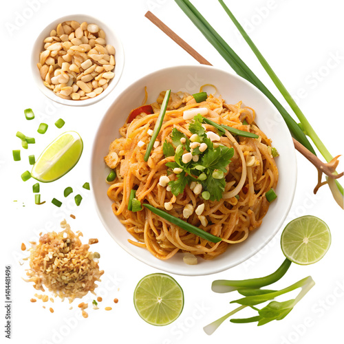 Delicious Pad Thai Recipe: Vibrant Food Photography on transparent background