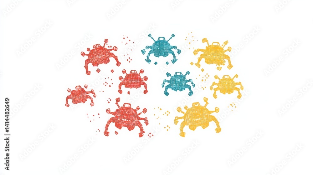 Colorful Abstract Illustration of Playful Crabs in Various Colors Colorful Abstract Illustration of Playful Crabs in Various Colors