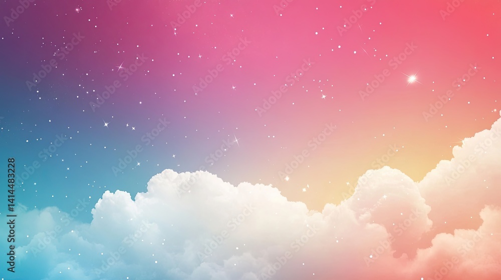 Fototapeta premium Dreamy Starry Sky with Soft Clouds and Gradient Pastel Colored Background Texture