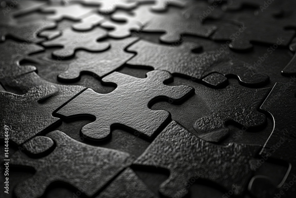 A close up monochrome image of scattered puzzle pieces A close up monochrome image of scattered puzzle pieces