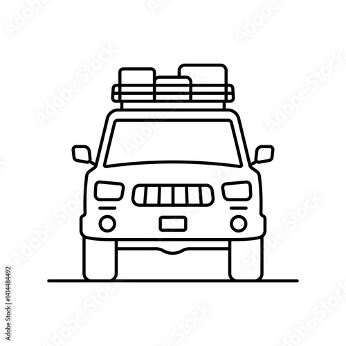 Off-road vehicle with trunk icon. Suv. Black outline linear silhouette. Editable strokes. Front view. Vector simple flat graphic illustration. Isolated object on white background. Isolate.