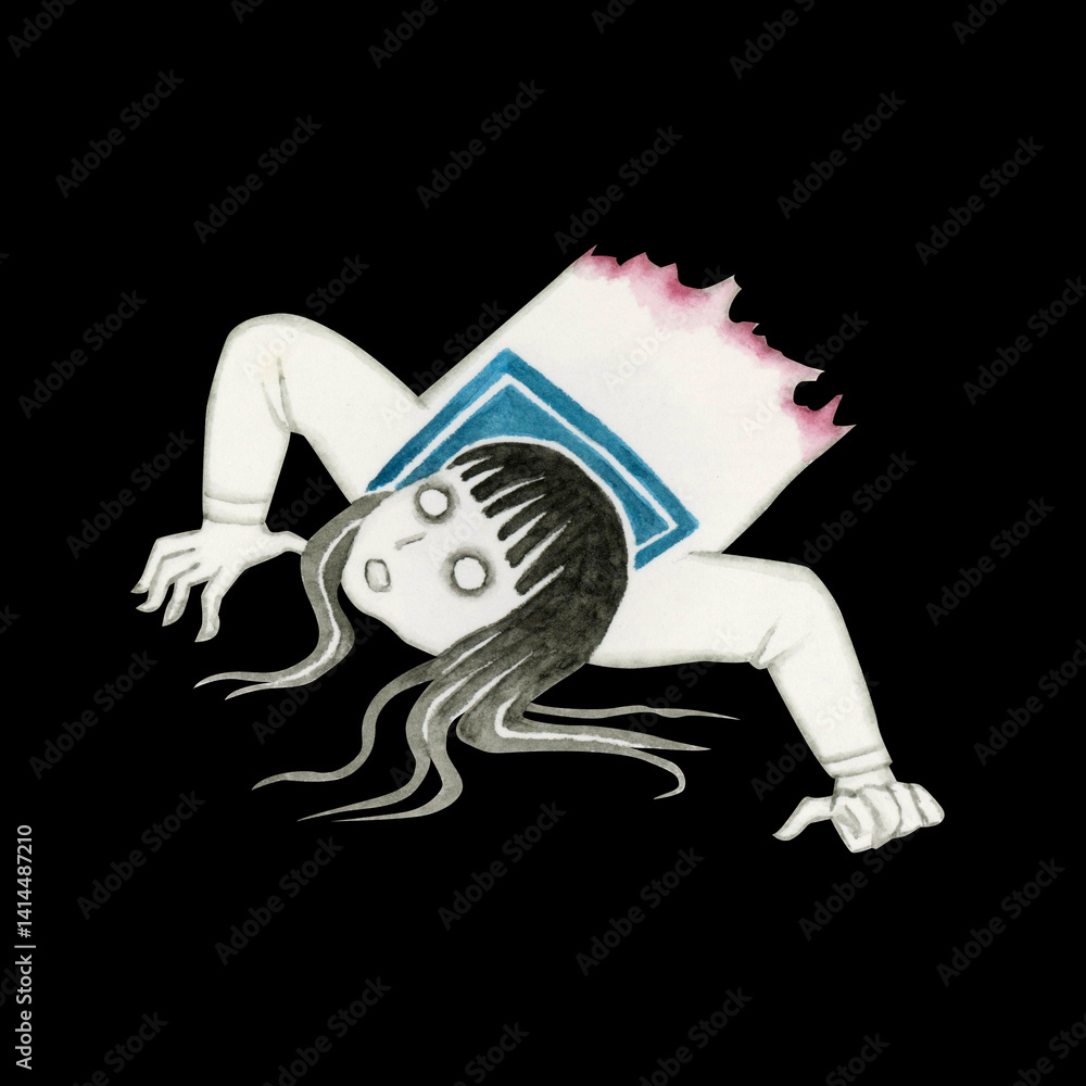 Φωτογραφία テケテケ　都市伝説 怪異 怪談 日本　水彩 イラスト