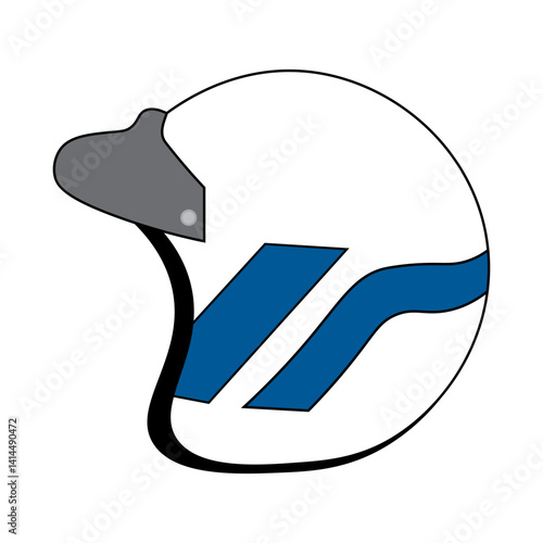 white half face helmet with blue stripped vector illustrator cartoon