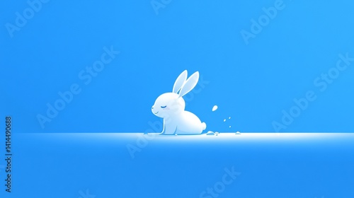 Playful bunny illustration emerging from the bottom of a plain blue surface made with Generative AI technology

