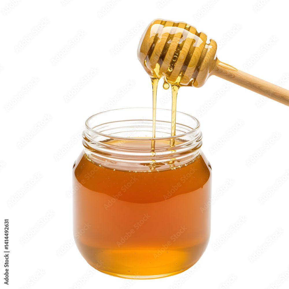 Honey Dripping from Dipper into Jar Sweet and Natural Honey Dripping from Dipper into Jar Sweet and Natural