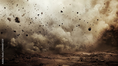 A large cloud of dust and debris is blowing through the air