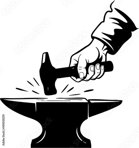 Blacksmith Hammering Anvil Vector Illustration