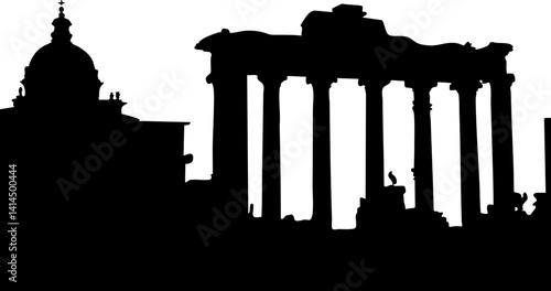 Silhouette of Ancient Roman Ruins and Architecture