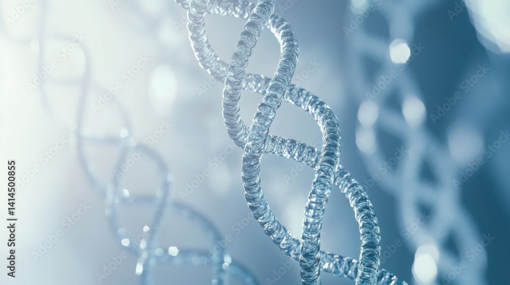 Glowing dna helix in futuristic blue light setting Glowing dna helix in futuristic blue light setting