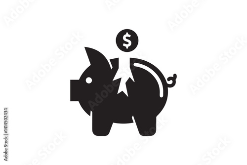 Broken Piggy bank vector silhouette isolated in white background 