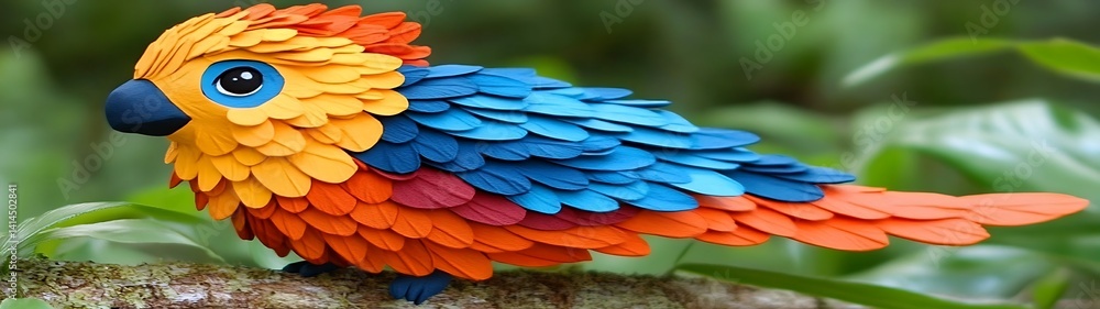 Fototapeta premium Colorful Paper Parrot in Jungle