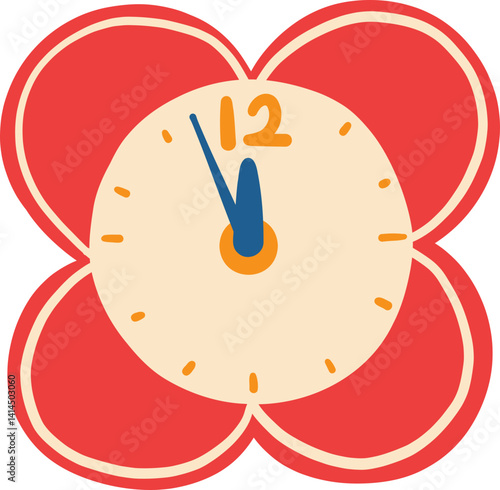 Red Flower-Shaped Clock at Twelve