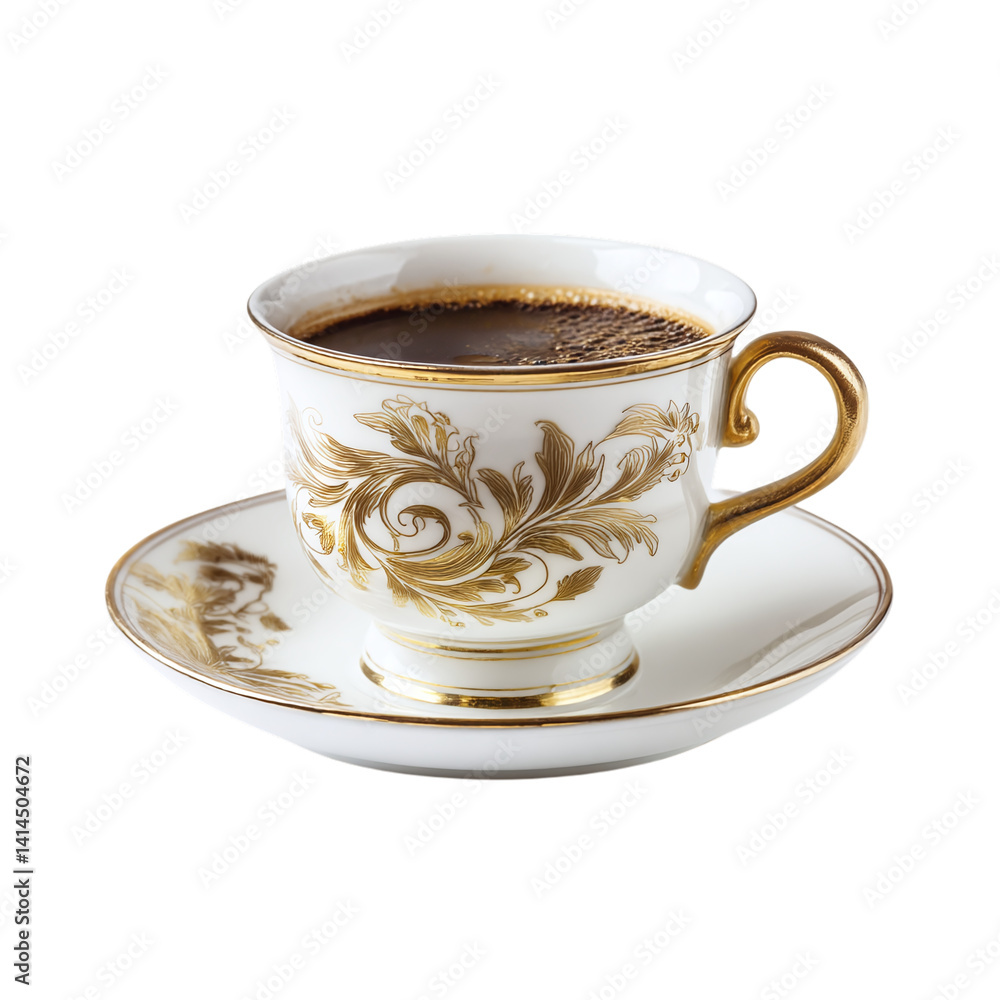 Cup of Coffee with Golden Design Isolated White Background Cup of Coffee with Golden Design Isolated White Background