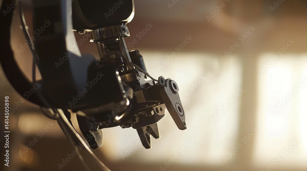 Fototapeta premium Industrial robot arm in motion, showcasing precision and advanced mechanics in modern manufacturing.
