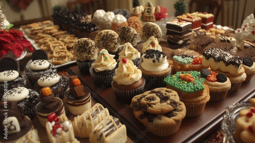 A lavish display of assorted cookies, cupcakes, and petit fours, decorated with intricate details - vanilla cookies colorful luxury A lavish display of assorted cookies, cupcakes, and petit fours, decorated with intricate details - vanilla cookies colorful luxury