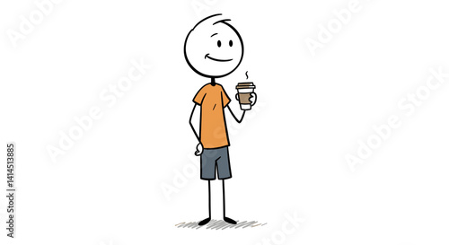 Stickman Drinking Coffee Vector Illustration	Fun sketch of a stickman casually sipping coffee. Simple minimal style, ideal for morning routine, break time, lifestyle, or relaxation concepts
