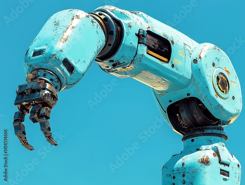 Welding Robot with Modular End-Effectors, Visible Serial Numbers, and Semi-Gloss Blue Paint