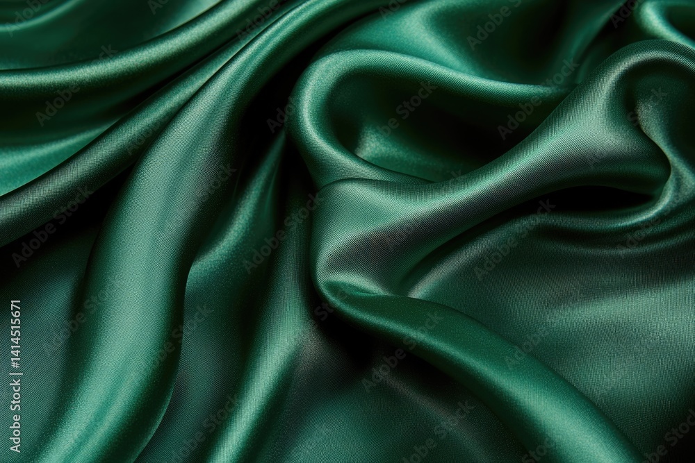 Obraz premium Luxurious emerald green silk fabric, elegantly draped and shimmering with soft folds.