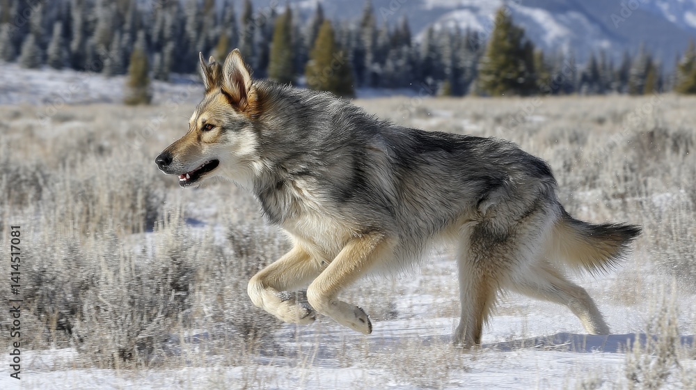 Obraz premium Adult Husky running freely in a snowy field, powerful stride - canine shot adult deep athletic