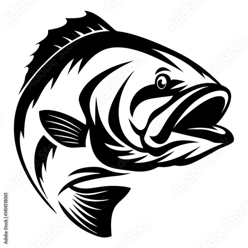 Striking Monochrome Illustration of a Largemouth Bass with Open Mouth