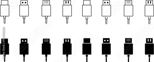 USB cable type icon. cable port sign. Cable for charging. Electronic device input cords. internet charging wires
