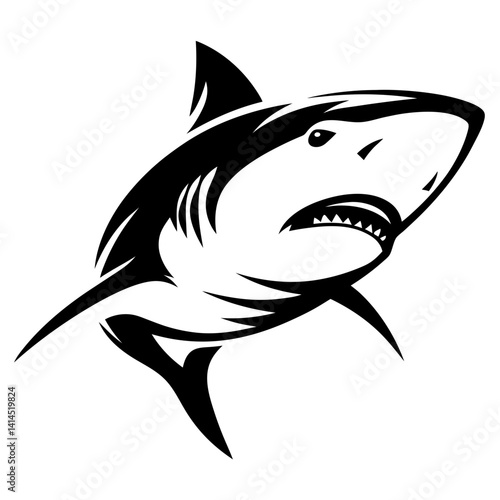 Powerful monochrome illustration of a great white shark with sharp teeth