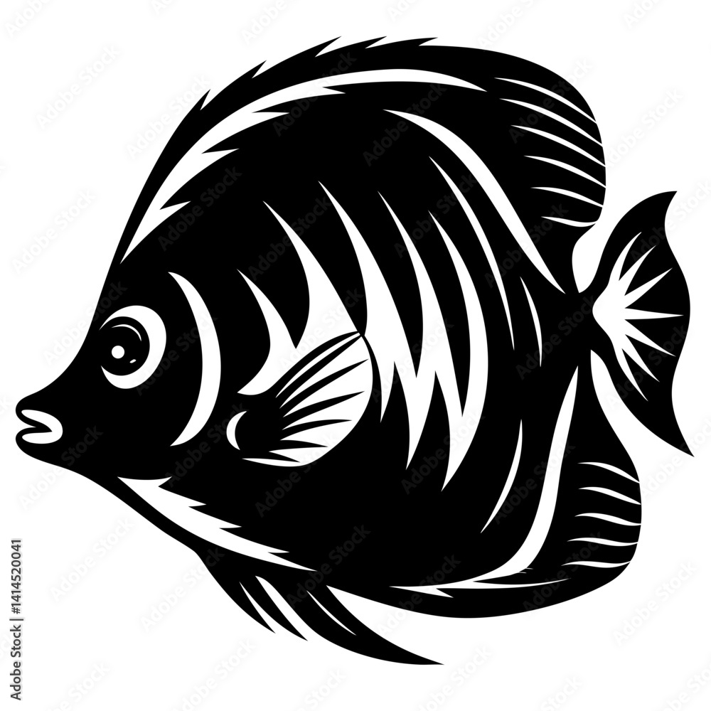 Obraz premium Silhouette Illustration of a Tropical Butterflyfish with Detailed Fin Structures