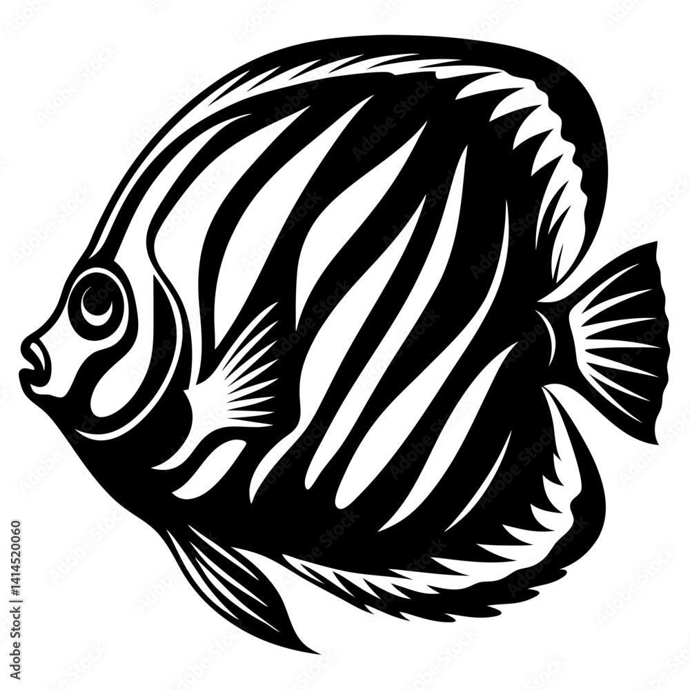 Abstract monochrome vector illustration of a striped fish on white background Abstract monochrome vector illustration of a striped fish on white background