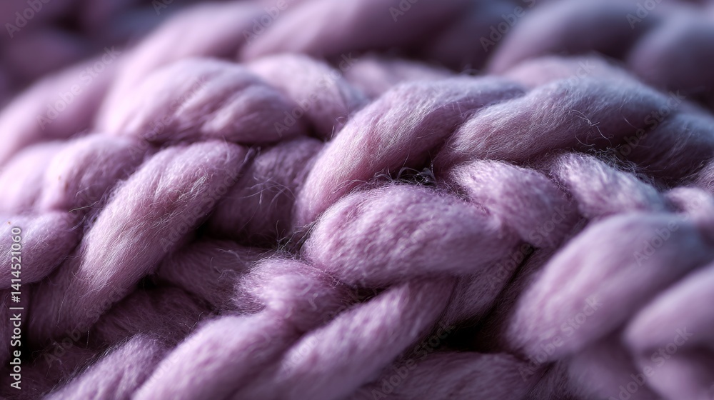 Close-up of soft, purple wool fibers intertwining, illustrating the texture and warmth of the fabric.