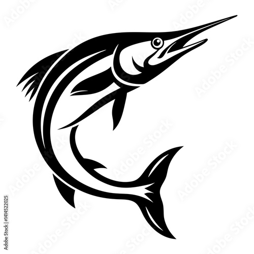 Elegant black and white vector illustration of a marlin fish design