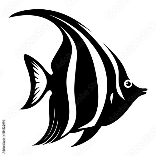 Black and white illustration of a stylized moorish idol fish design