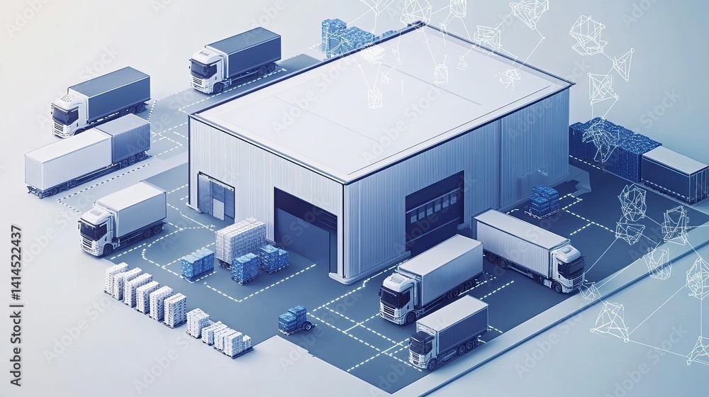 Smart logistics and warehouse automation with AI-driven inventory tracking on a white background. Smart logistics and warehouse automation with AI-driven inventory tracking on a white background.