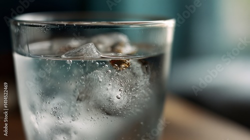 Obraz na płótnie Close-up of a sparkling glass filled with iced water, capturing the refreshing clarity and texture of the ice under soft light. w salonie