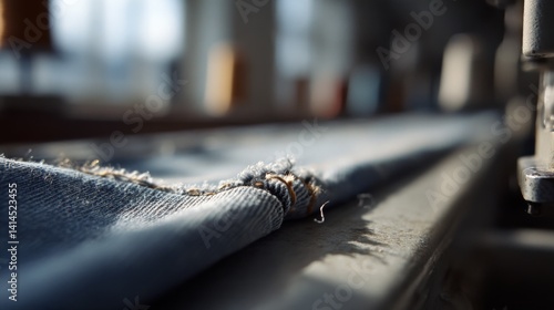 Obraz na płótnie A close-up of denim fabric, capturing its rugged texture and detailing under focused lighting. w salonie