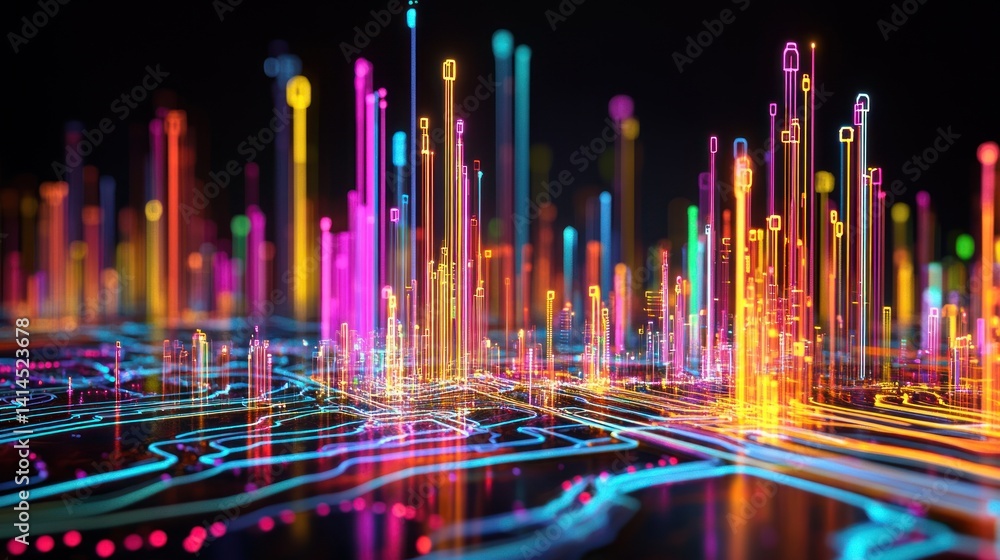 Neon Cityscape: A vibrant digital metropolis at night, glowing with electric energy, displaying a futuristic and dynamic urban landscape. Neon Cityscape: A vibrant digital metropolis at night, glowing with electric energy, displaying a futuristic and dynamic urban landscape.
