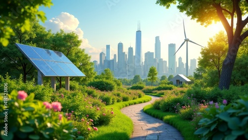 Sustainable Energy With City Skyline View