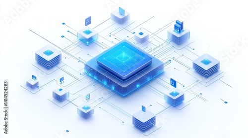 AI-powered search engine algorithm with deep learning data processing technology on a white background. 