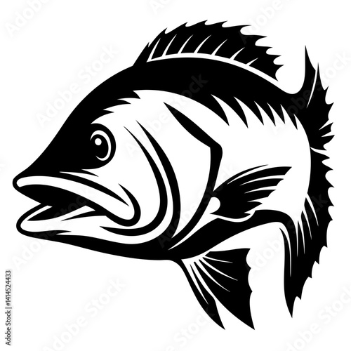 Black and white illustration of an aggressive looking fish head profile