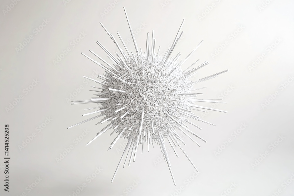 Obraz premium Abstract white sphere, spikes, floating, light background, 3D render, design element